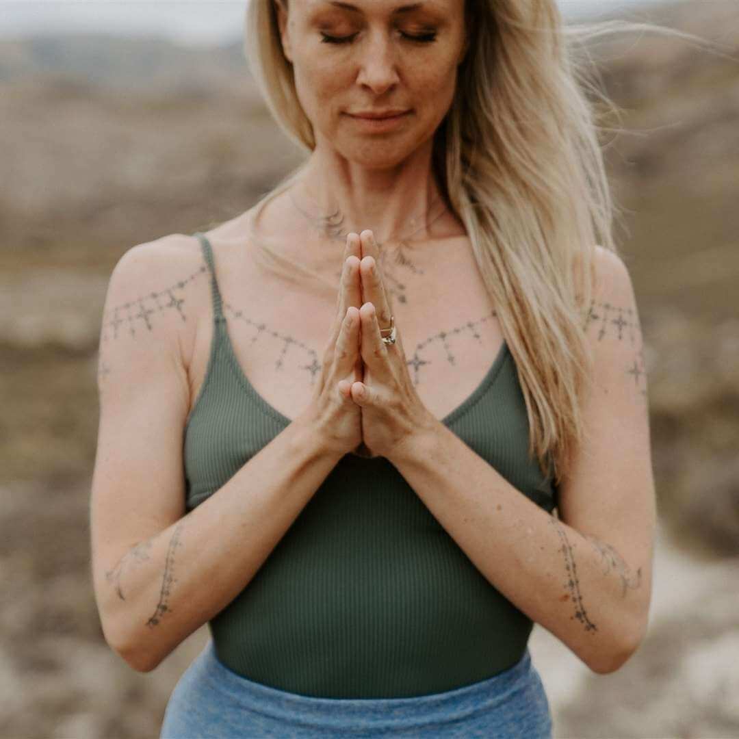 Karina Guthrie hands to prayer yoga pose